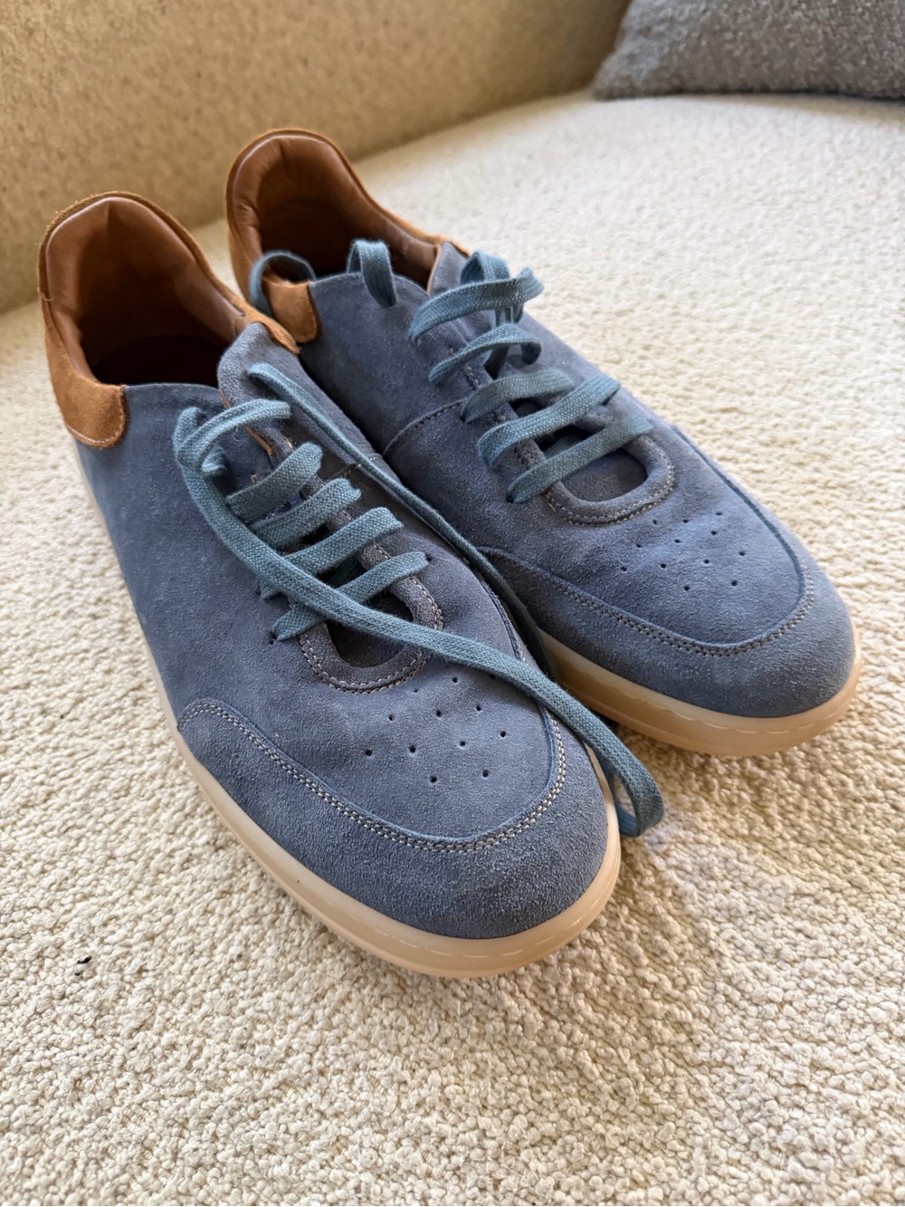 Bruno Magli Blue Suede Sneakers with Tan Heel